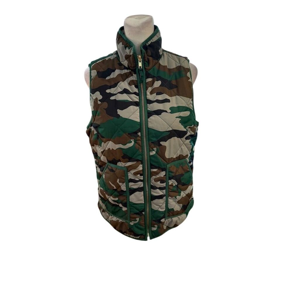 J. Crew Women's Camouflage Puffer Vest Jacket Green Size S